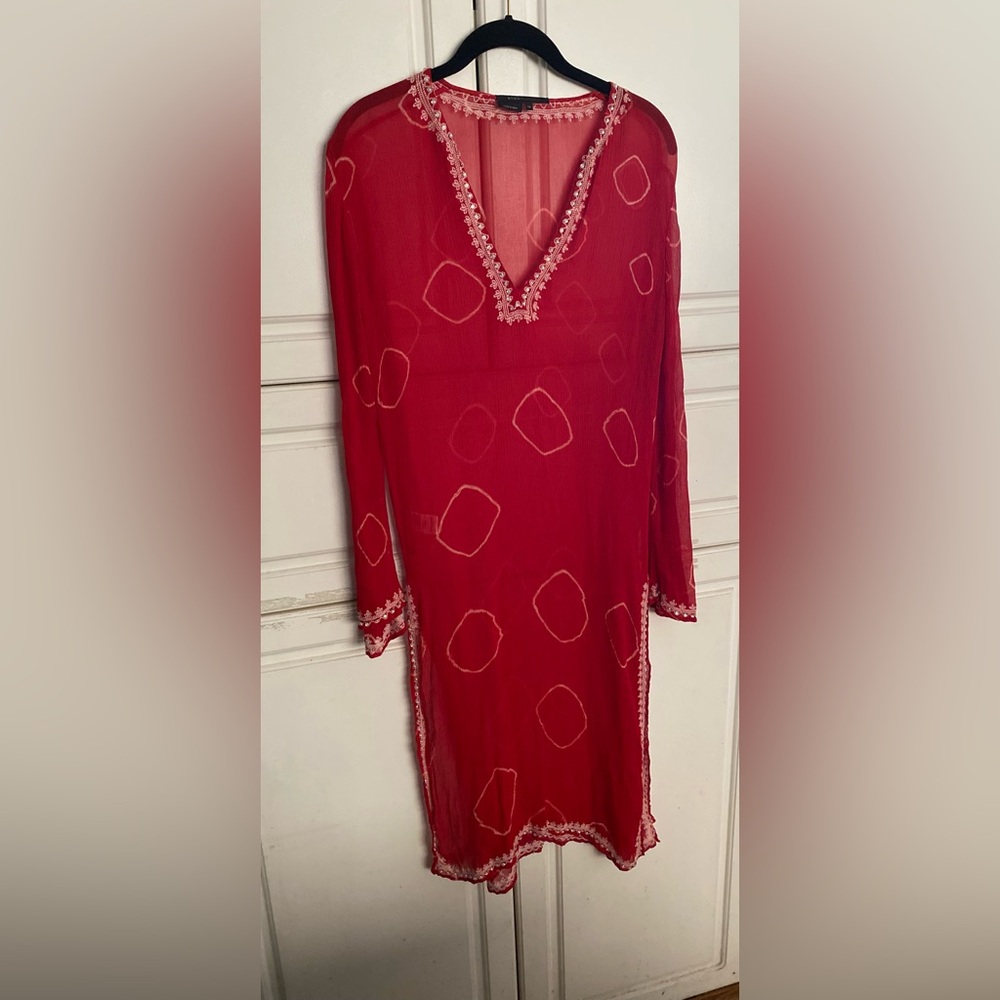 BCBGMaxAzria Red Tunic with White Lace Trim